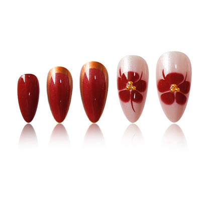Artistic Press-On Nail Art Set with Floral Accents Acalora