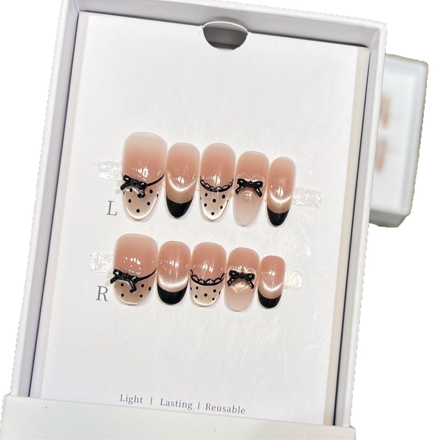 Elegant Reusable Press-On Nail Art Set with Charming Bow Accents Acalora