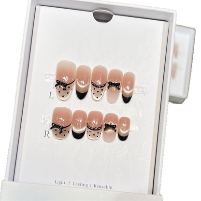 Elegant Reusable Press-On Nail Art Set with Charming Bow Accents Acalora