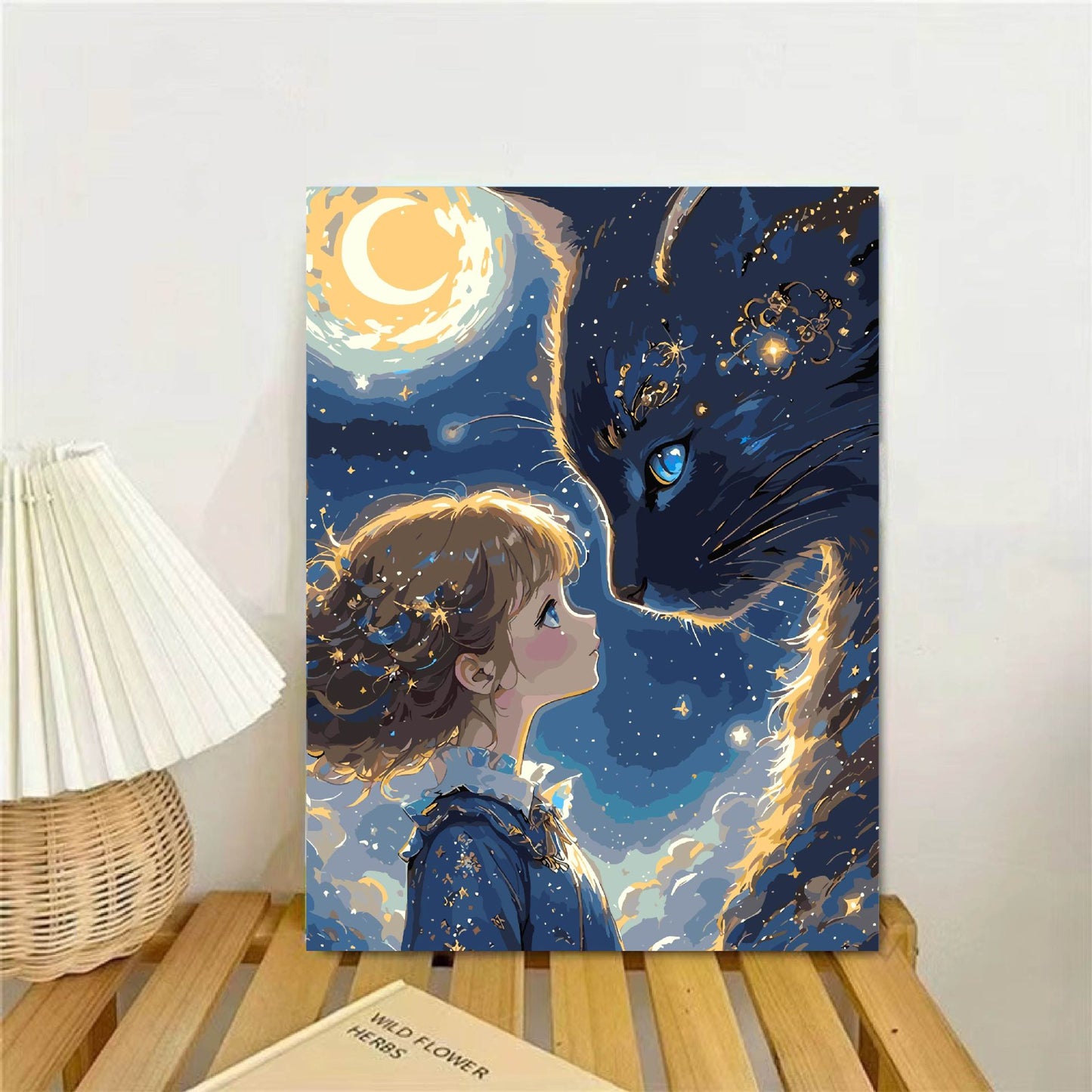 Whimsical Fantasy Cat and Girl Wall Art