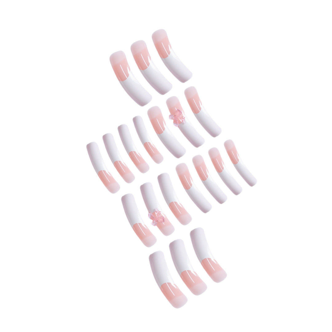 Elegant French Tip Press-On Nails with Bow Accents Acalora