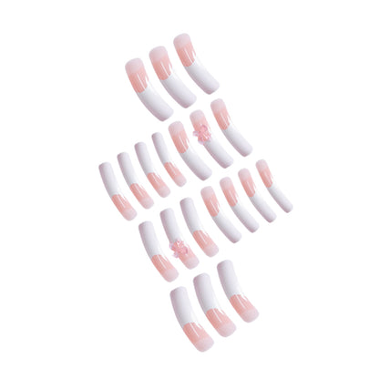 Elegant French Tip Press-On Nails with Bow Accents Acalora