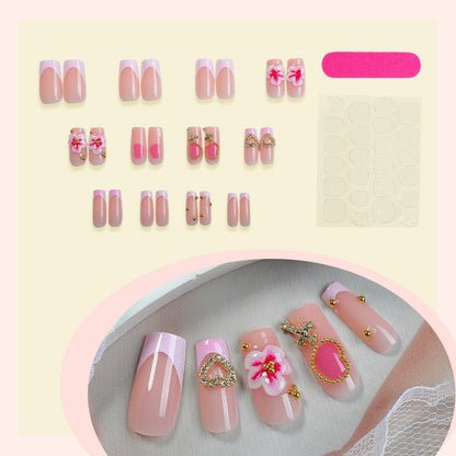 Decorative Floral Press-On Nail Set with Gem Accents Acalora