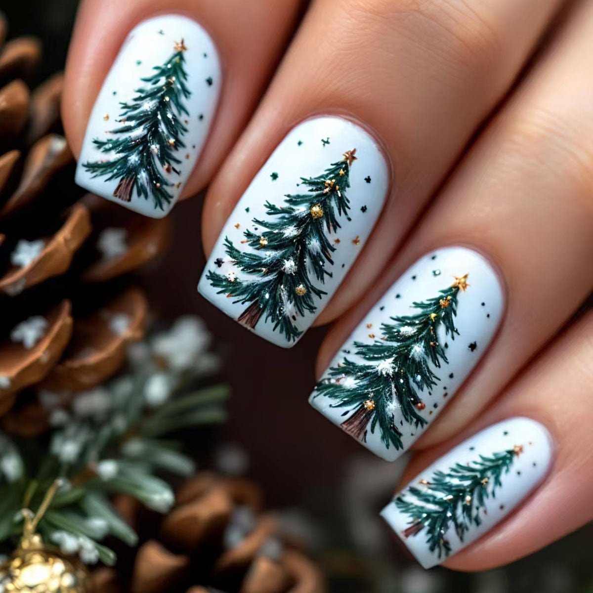 Holiday-Themed Artistic Tree Design Nail Art Acalora