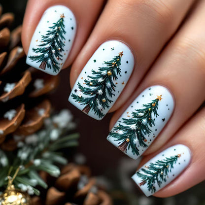 Holiday-Themed Artistic Tree Design Nail Art Acalora