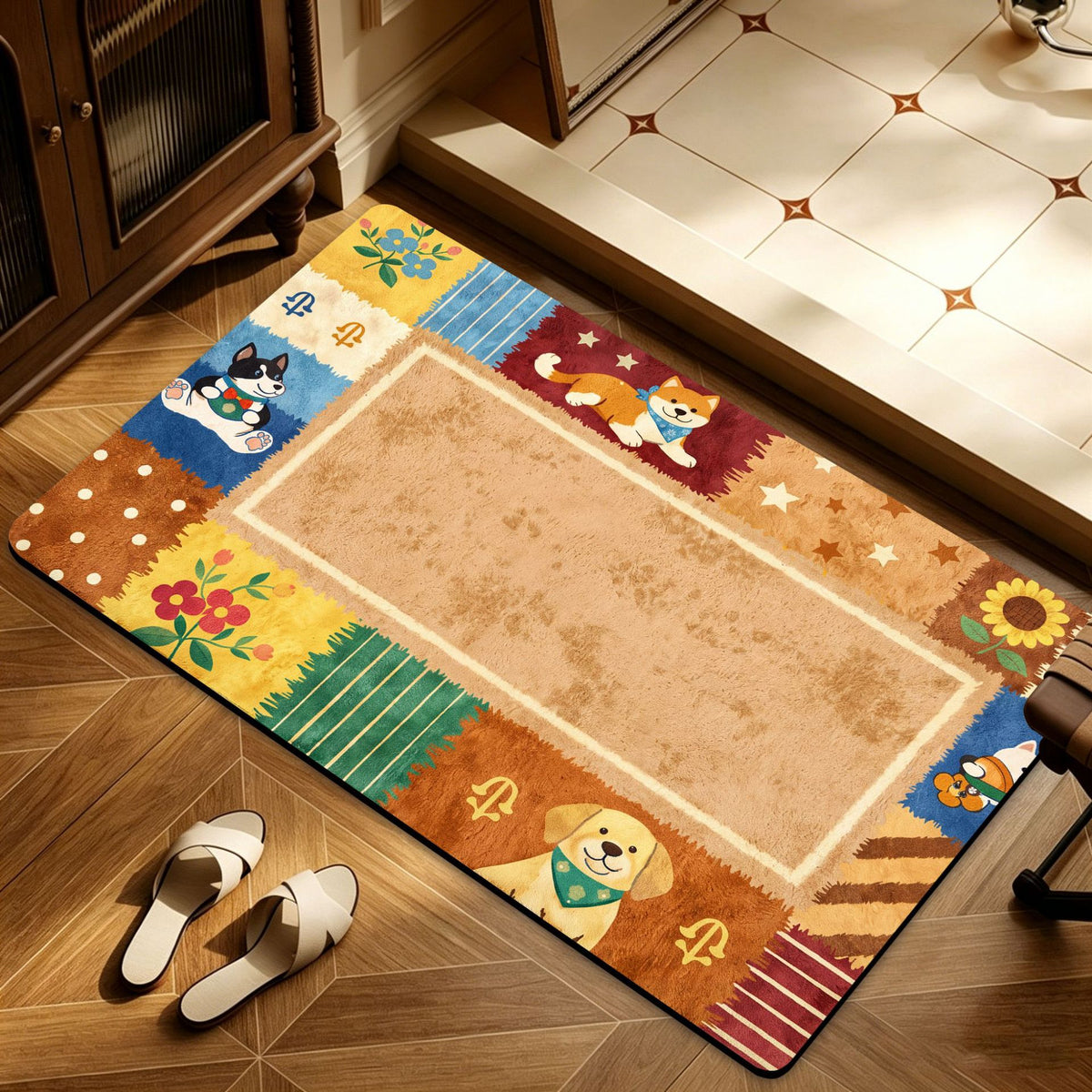 Artistic Floral Patterned Floor Mat Acalora