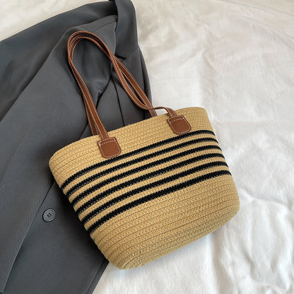 Striped Woven Beach Tote Bag Acalora