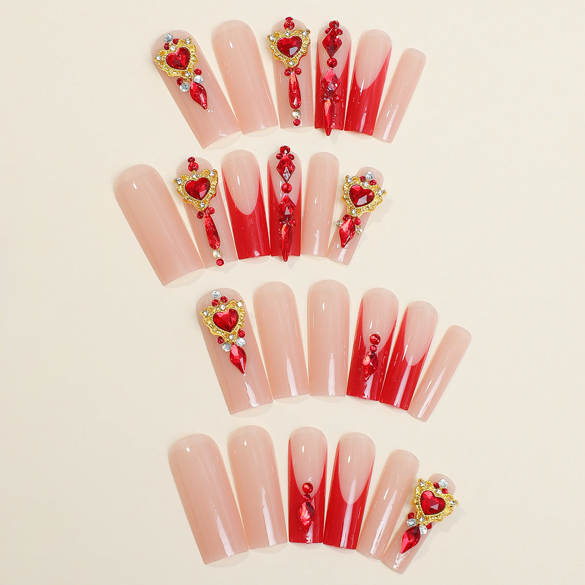 Decorative Nail Art Press-On Kit with Heart and Gem Embellishments Acalora