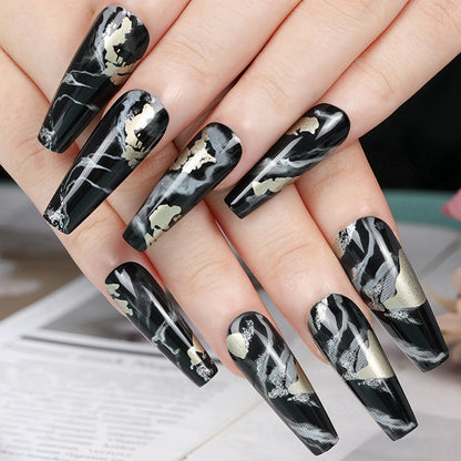 Artificial nails in elegant marble and gold design Acalora