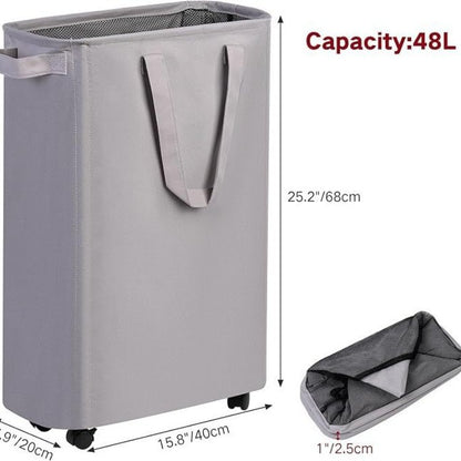 Foldable laundry basket with wheels and practical lid Acalora