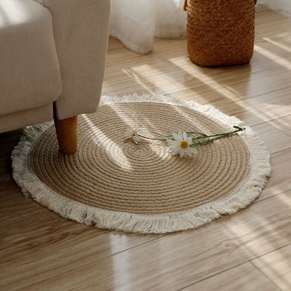 Rustic Round Rug with Fringes Acalora
