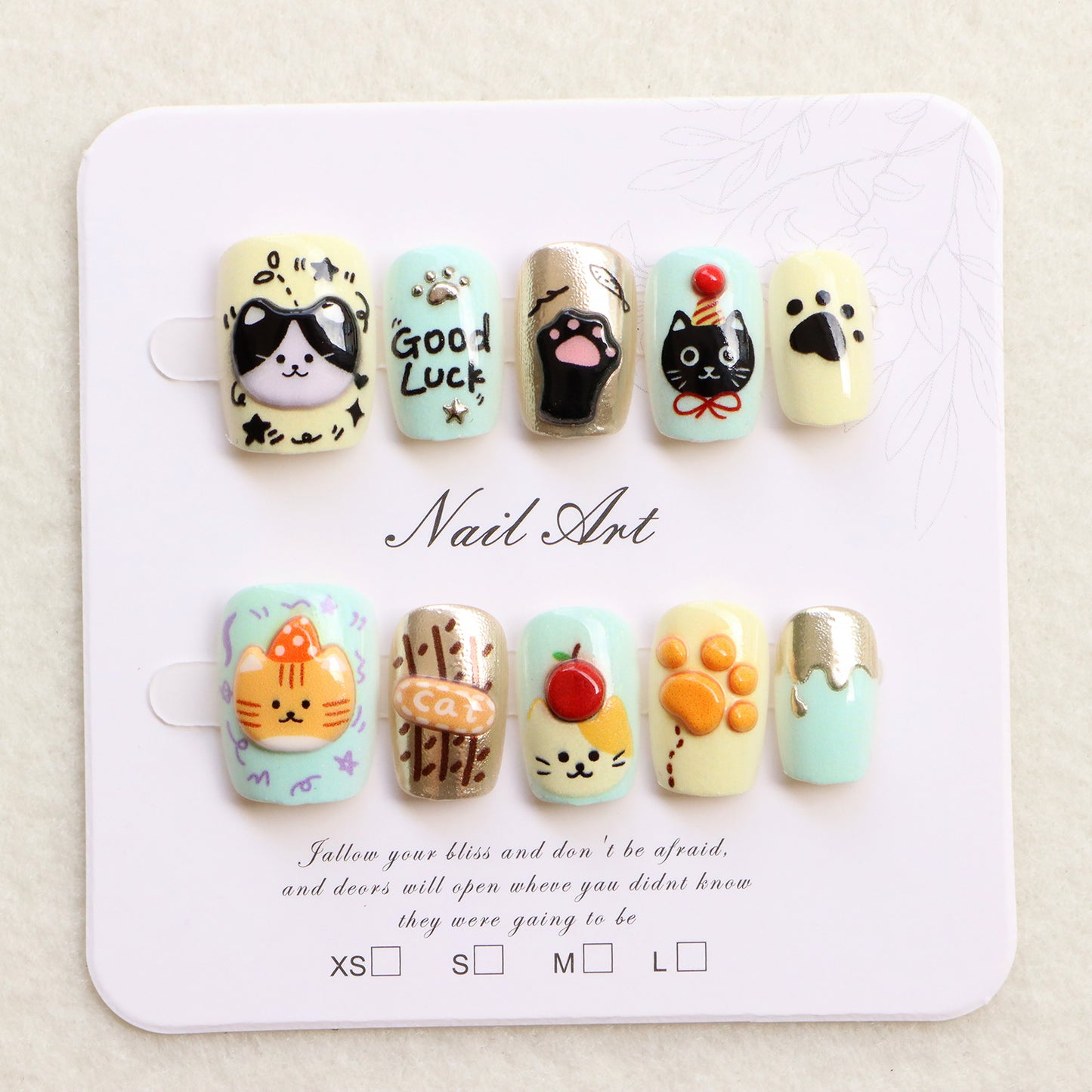 Whimsical Animal-Themed Press-On Nail Art Set Acalora