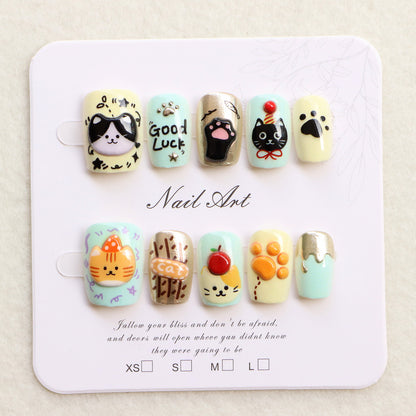 Whimsical Animal-Themed Press-On Nail Art Set Acalora