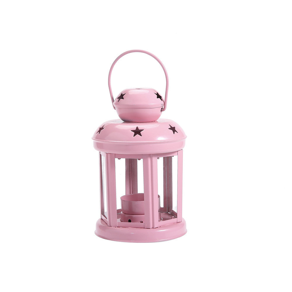 Hexagonal Glass-Paneled Metal Tealight Lantern with Star Vent Cutouts Acalora