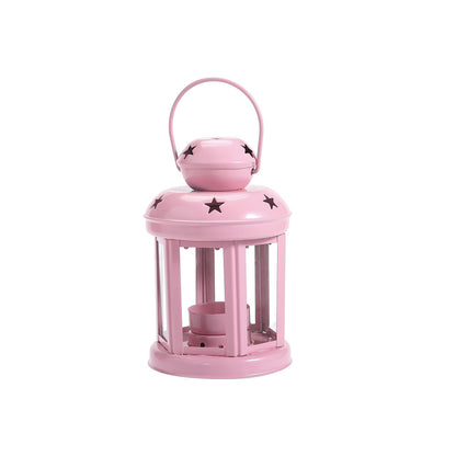 Hexagonal Glass-Paneled Metal Tealight Lantern with Star Vent Cutouts Acalora