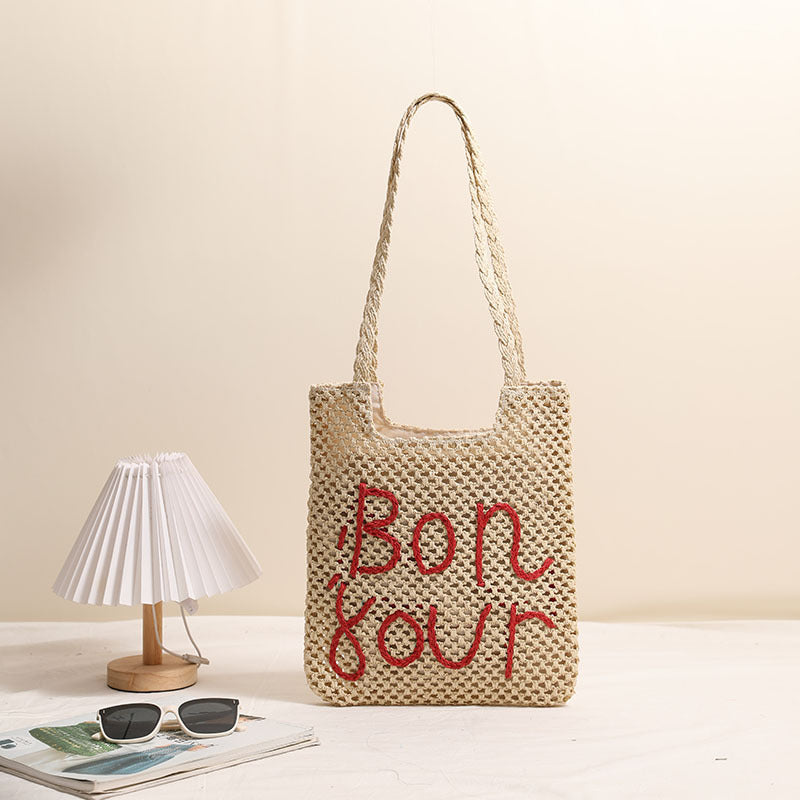 Women's Handmade Basket Bag with Fancy Lettering Karnz
