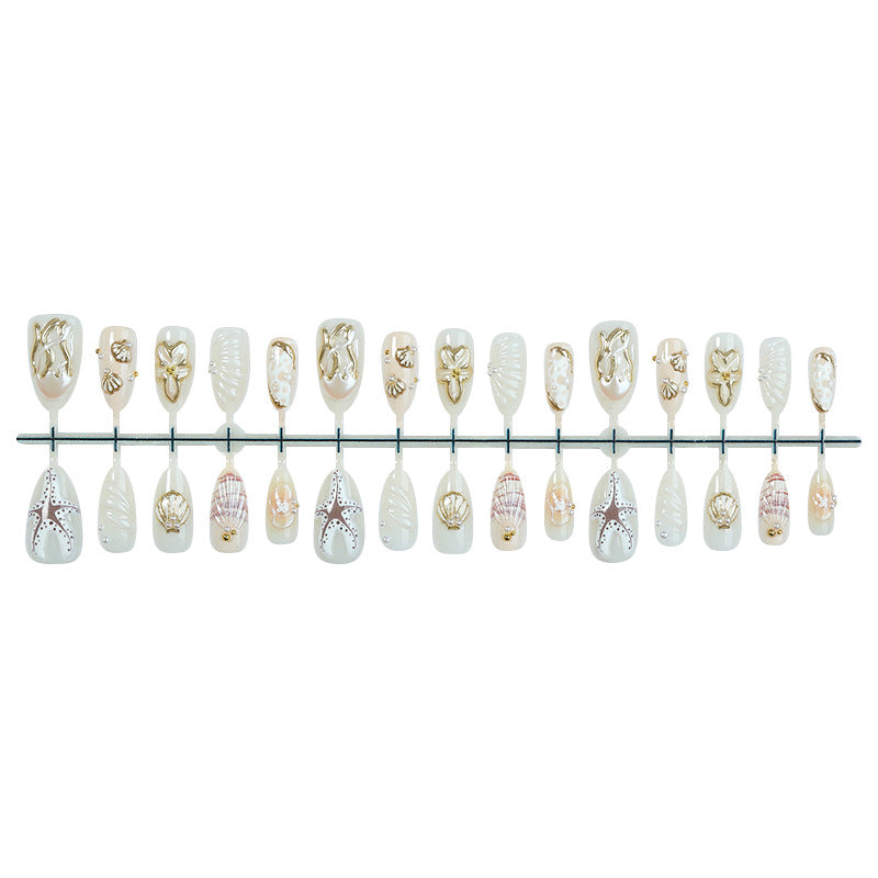 Artistic Coastal-Themed Press-On Nail Set Acalora