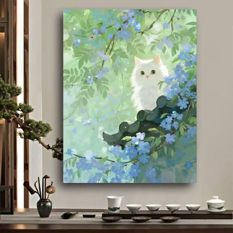 Whimsical Cat Watercolor Wall Art