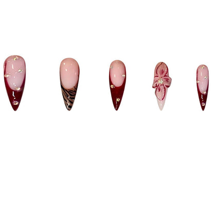 Elegant Stiletto Press-On Nail Art Set with Floral and Geometric Designs Acalora