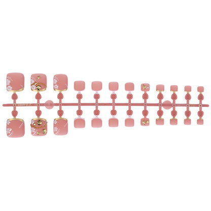 Floral Design Press-On Nail Set with Gold Accents Acalora
