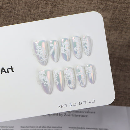 Elegant Lace Press-On Nail Art Set Acalora