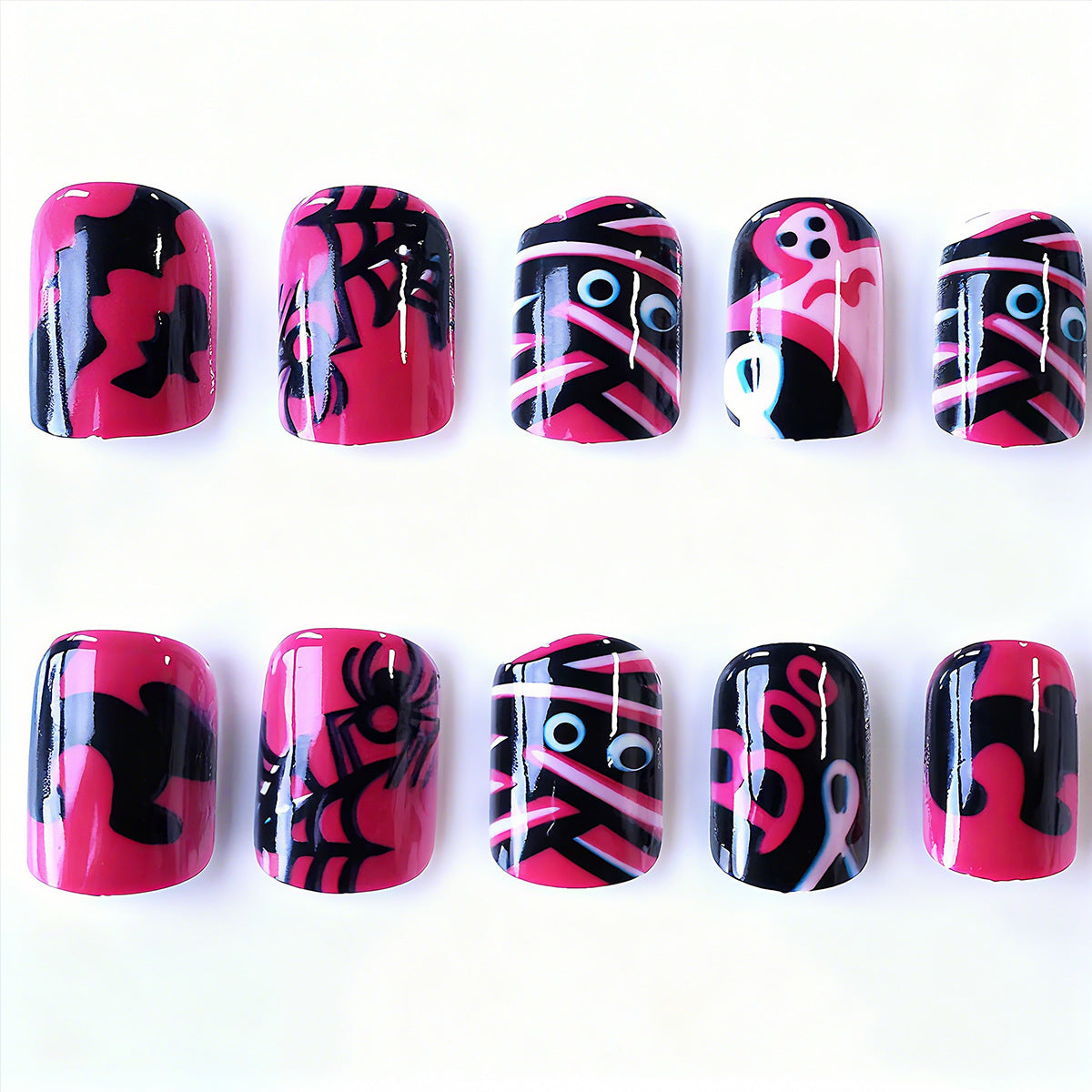 Acrylic nail set with Halloween motif and creative designs Acalora