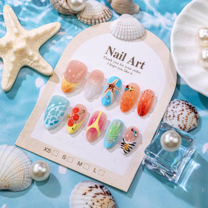 Artistic Beach-Themed Press-On Nail Set Acalora