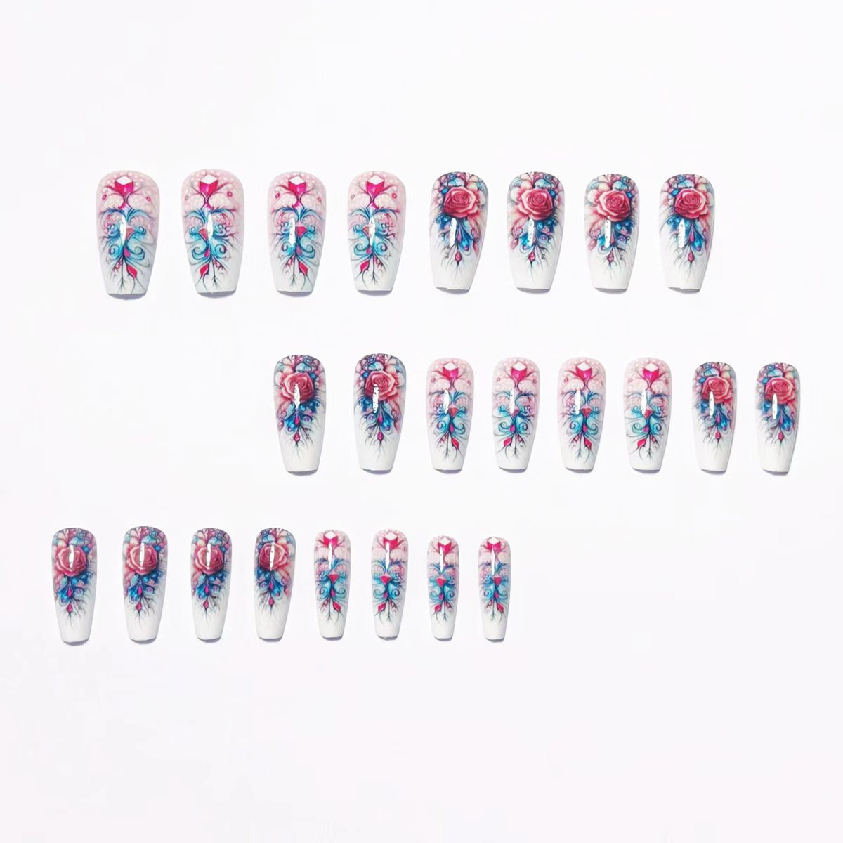 Artistic Floral Acrylic Nail Art Acalora