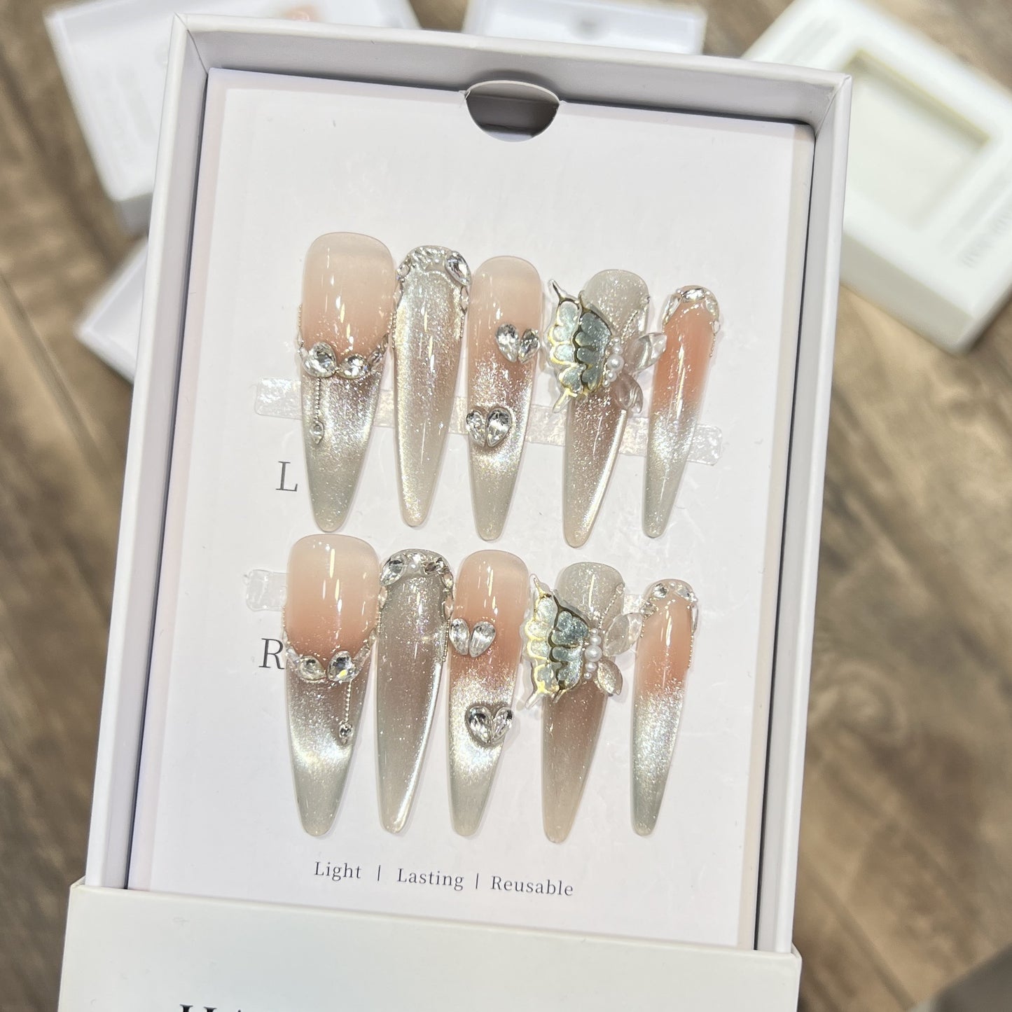Decorative Stiletto Press-On Nail Art Set with Butterfly Accents Acalora
