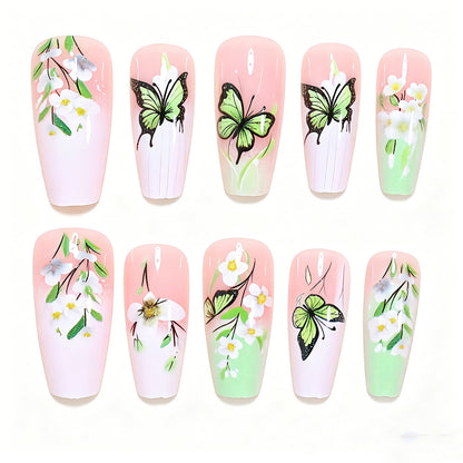 Artistic Butterfly and Floral Press-On Nail Set Acalora