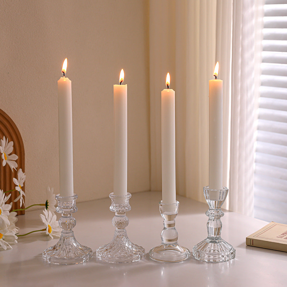 Crystal-cut Glass Candlestick Holder with Ribbed Stem Acalora