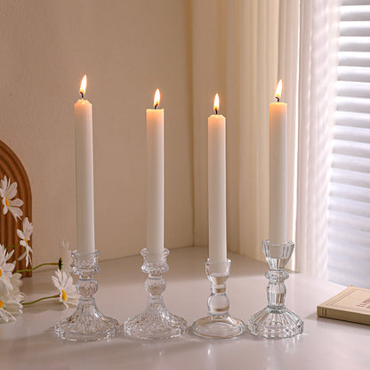 Crystal-cut Glass Candlestick Holder with Ribbed Stem Acalora