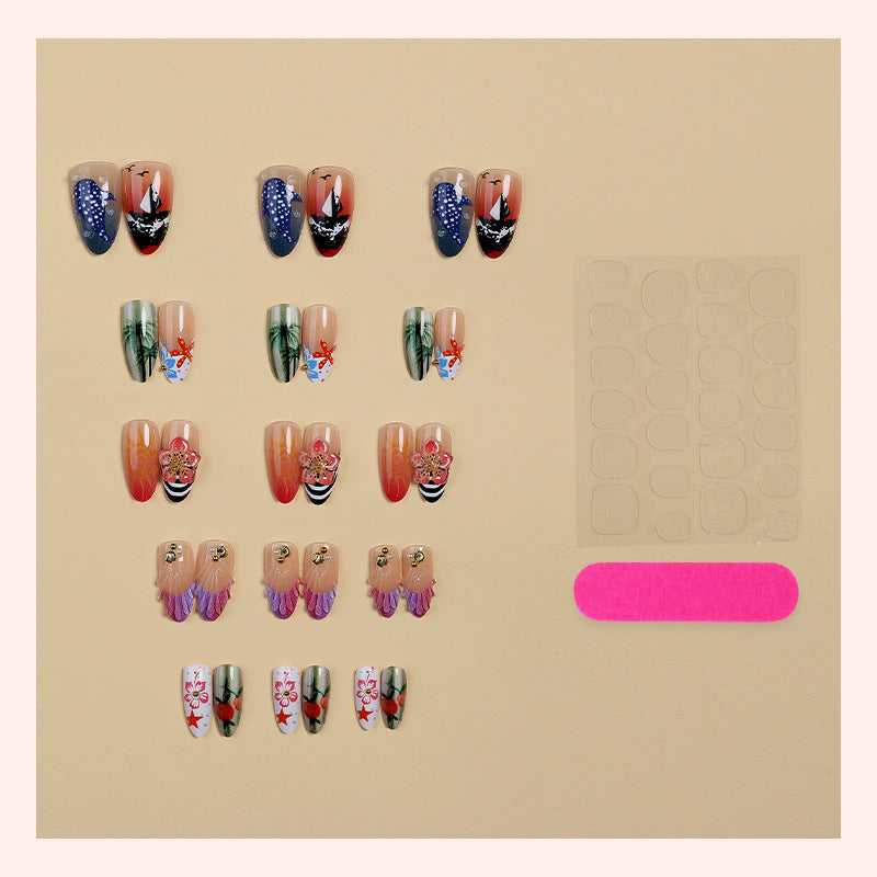 Artistic Coastal Themed Press-On Nail Set Acalora