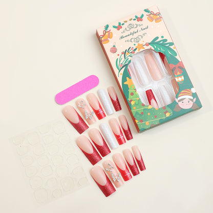 Festive Press-On Nail Art Set with Glitter and Decorative Accents Acalora