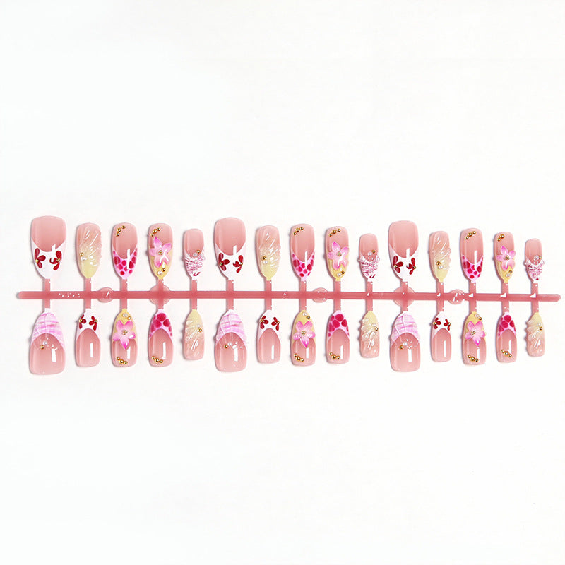 Artificial Nail Set with Floral and Glamorous Decorations Acalora