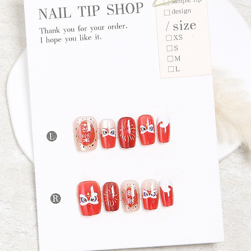 Fake nail set with unique animal motifs and elegant accents Acalora
