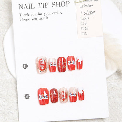 Fake nail set with unique animal motifs and elegant accents Acalora