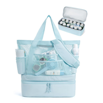 Insulated Mesh Beach Tote Bag with Multi-Compartment Storage Acalora