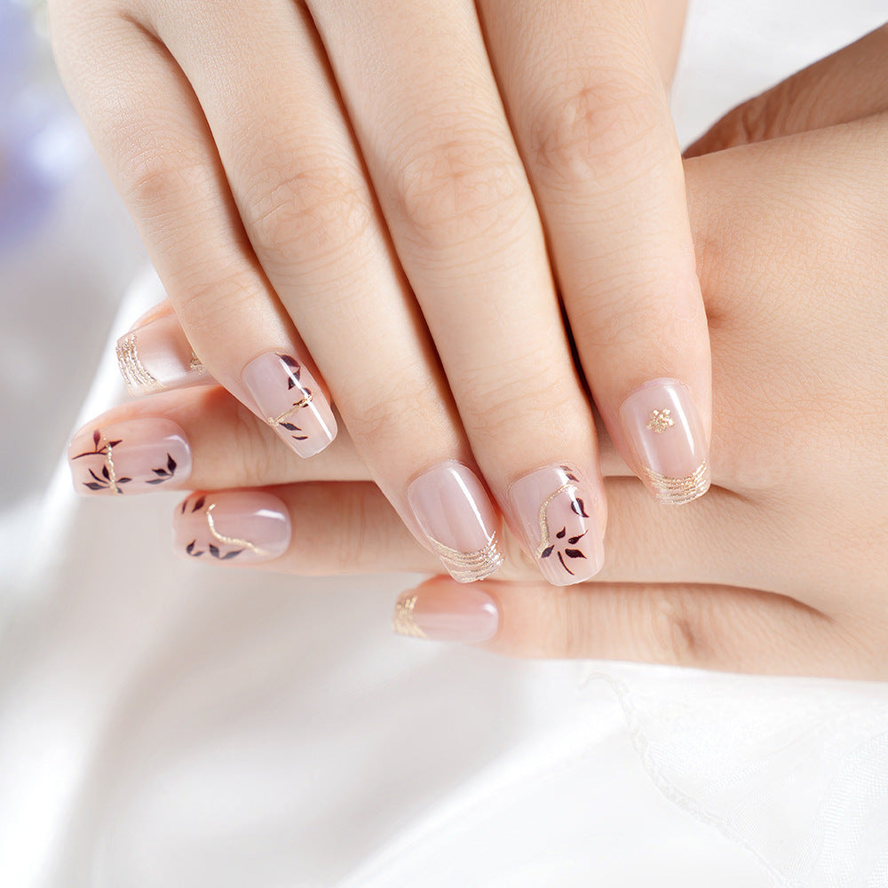 Artistic Press-On Nail Set with Floral Design Acalora