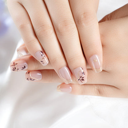 Artistic Press-On Nail Set with Floral Design Acalora