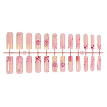 Decorative Press-On Nail Set with Artistic Floral Accents Acalora
