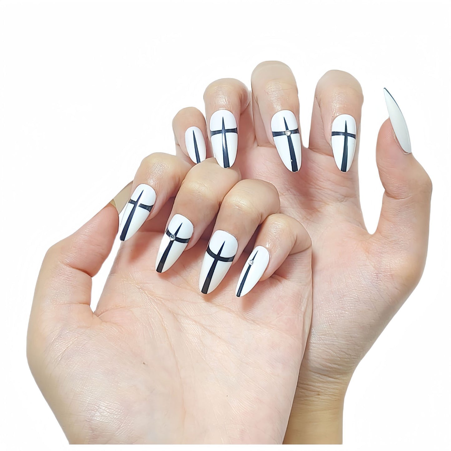 Artificial nails in a playful flower design with glittering accents Acalora