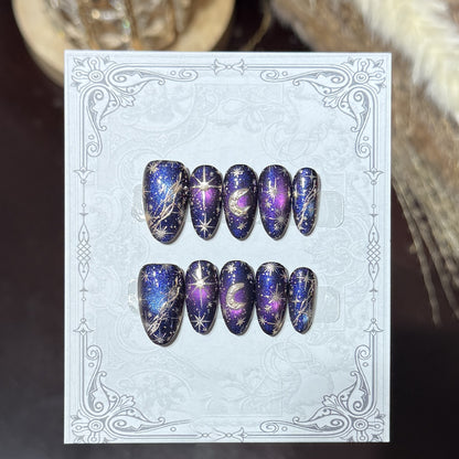 Decorative Press-On Nail Set with Celestial Accents Acalora