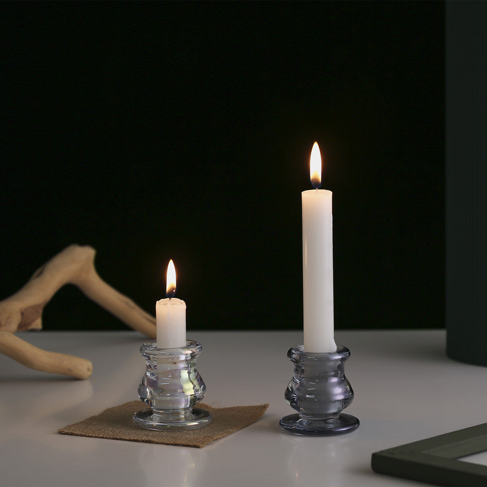 Handblown Smoky Glass Taper and Short Pillar Candle Holder Acalora