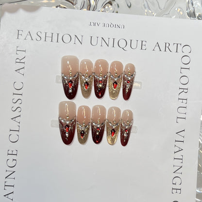 Premium Press-On Nail Art Set with Elegant Heart & Leaf Design Acalora