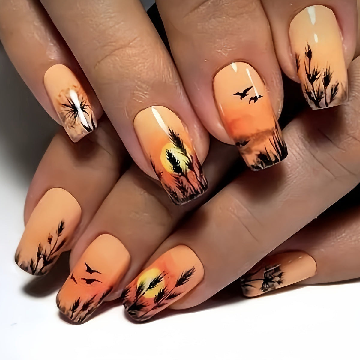Artistic Sunset Landscape Nail Art Acalora