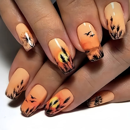 Artistic Sunset Landscape Nail Art Acalora