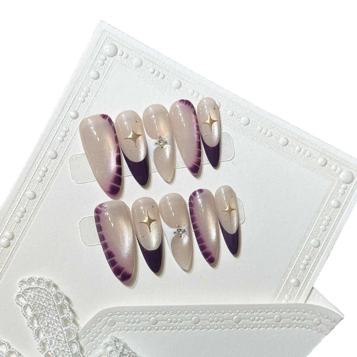 Elegant Press-On Nail Art Set with Crystal Details Acalora