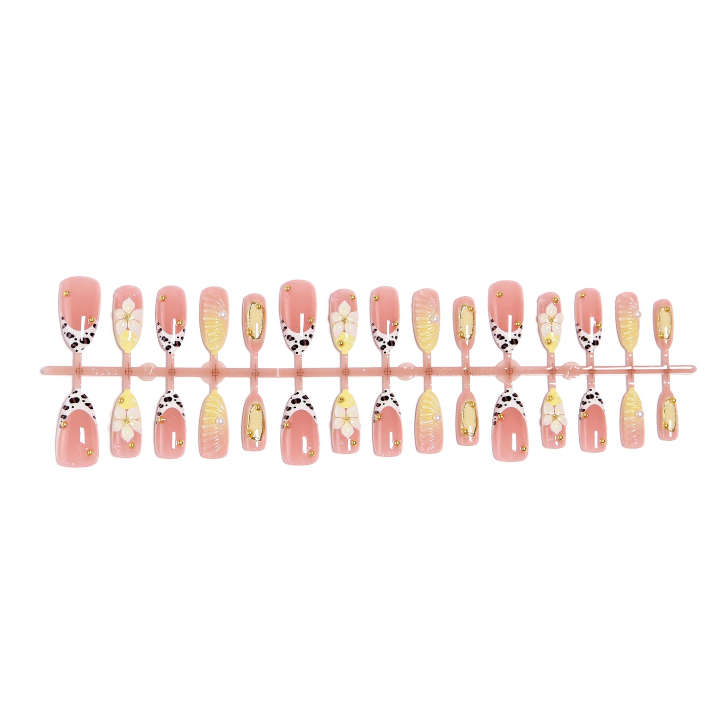 Artificial nail set with floral and golden applications Acalora