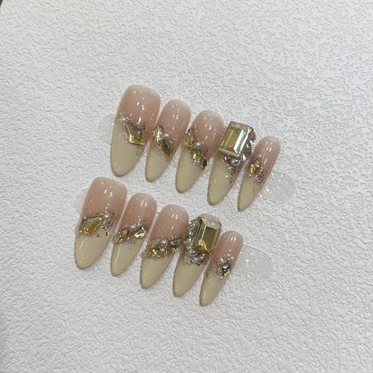 Glamorous Stiletto Press-On Nail Set with Metallic Accents Acalora